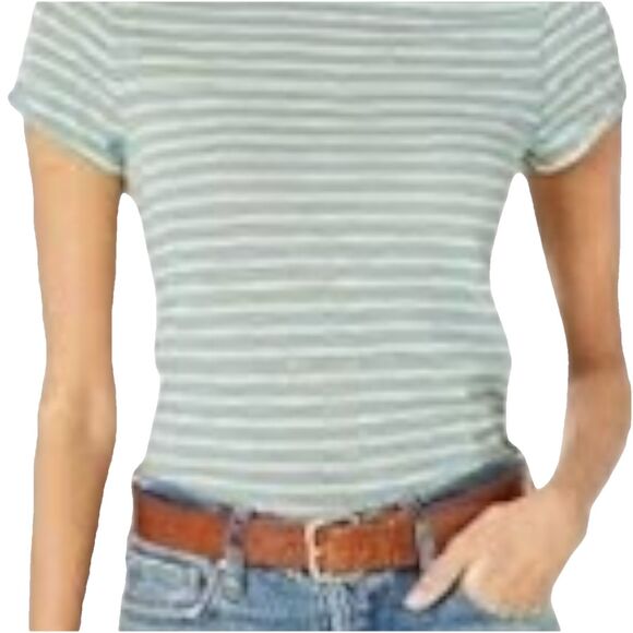 Free People Night Sky Tee Sage Green White Stripe Women’s Large NWT - Picture 12 of 12